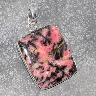 925 Silver Plated Rhodonite Pendant Handmade Gemstone Jewelry Size 2" GW - Image 1 of 3