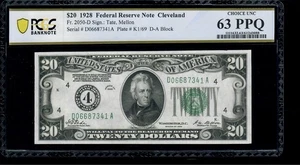 1928 $20 Federal Reserve Note Cleveland Fr. 2050-D PCGS 63 PPQ - Picture 1 of 3