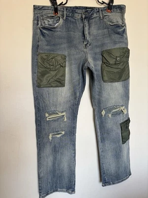 Pantalones de mezclilla para hombre talla humo 40x32 desgastados carga motociclista rasgados grunge ejército nuevos con etiquetas Foto 1 de 4