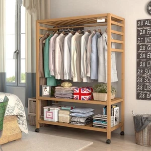 Wooden Clothes Rail Scarf Cap Hanging Garment Coat Rack Heavy Duty Rolling Stand - Picture 1 of 11