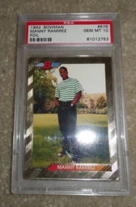 PSA 10 Gem Mint 1992 Bowman Baseball Manny Ramirez Foil Rookie Card #676 - Picture 1 of 2