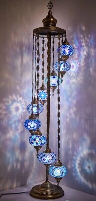 9 Globe Turkish Moroccan Mosaic Bohemian Boho Colorful Floor Lamp Light, Blue - Image 1 of 2