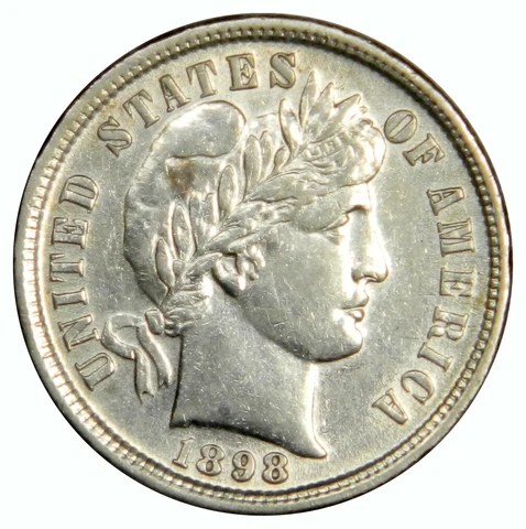 1898 BARBER DIME ~ SHARP AU/BU ABOUT UNCIRCULATED! Cover