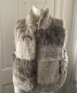 New Anthropologie Size X Small Faux Fur Tan Patchwork Women's Lined Vest - Picture 1 of 5