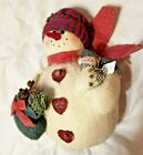 hardbody snow man rustic with baby snowman cloth covered 13 in tall 10.5 widest