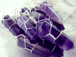 LOT of 10 Amethyst Crystal Double Point Pendant Silver Wire Wrap Wrapped Necklac - Picture 1 of 4