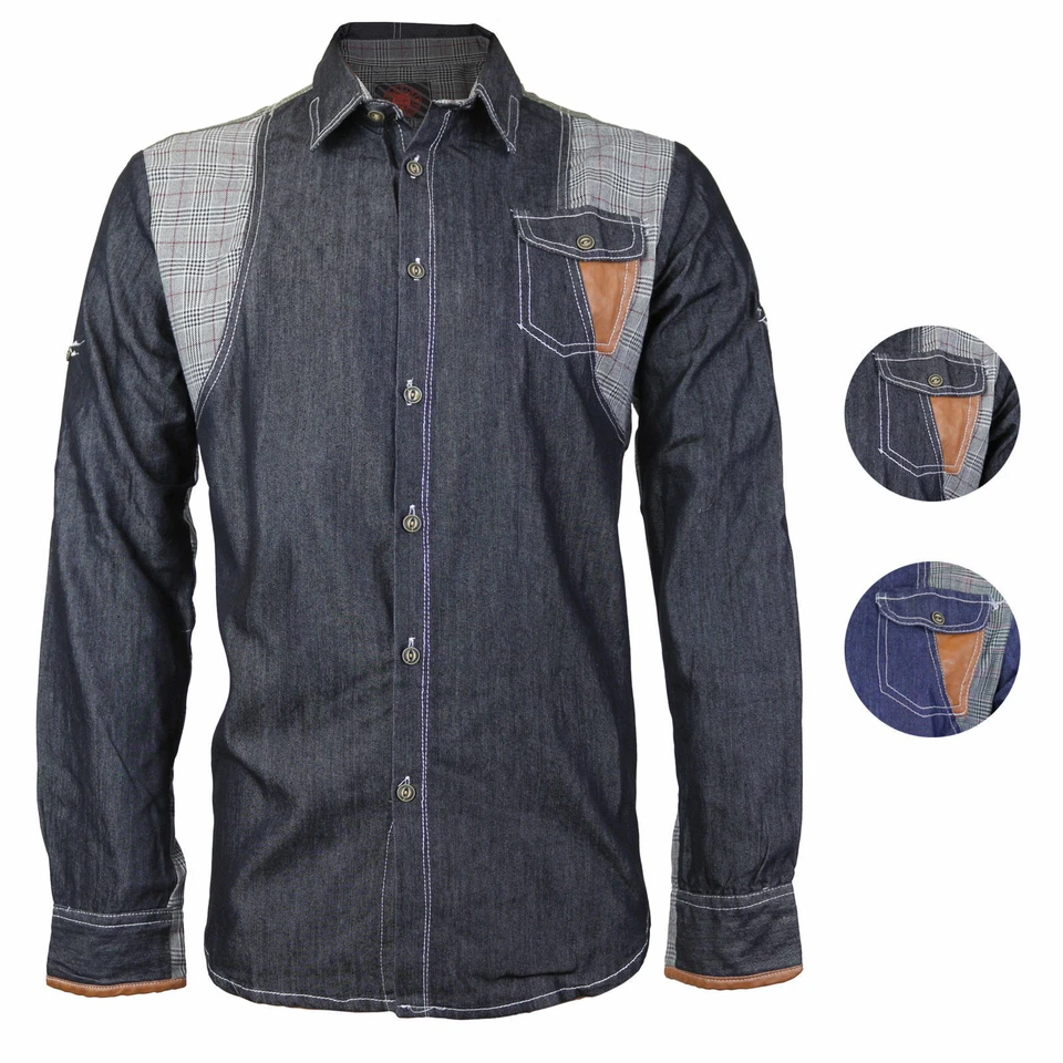Camisa de vestir informal abotonada a cuadros parche multicolor Platini para hombre PSL2038 Foto 1 de 1