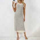 Women's Spring Summer Slim Striped Dress Casual Knit Fashion Sleeveless Skirt