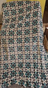 Geometric design teal green Soft Flannel Fleece Blanket Plush 107" x 86" - Picture 1 of 1