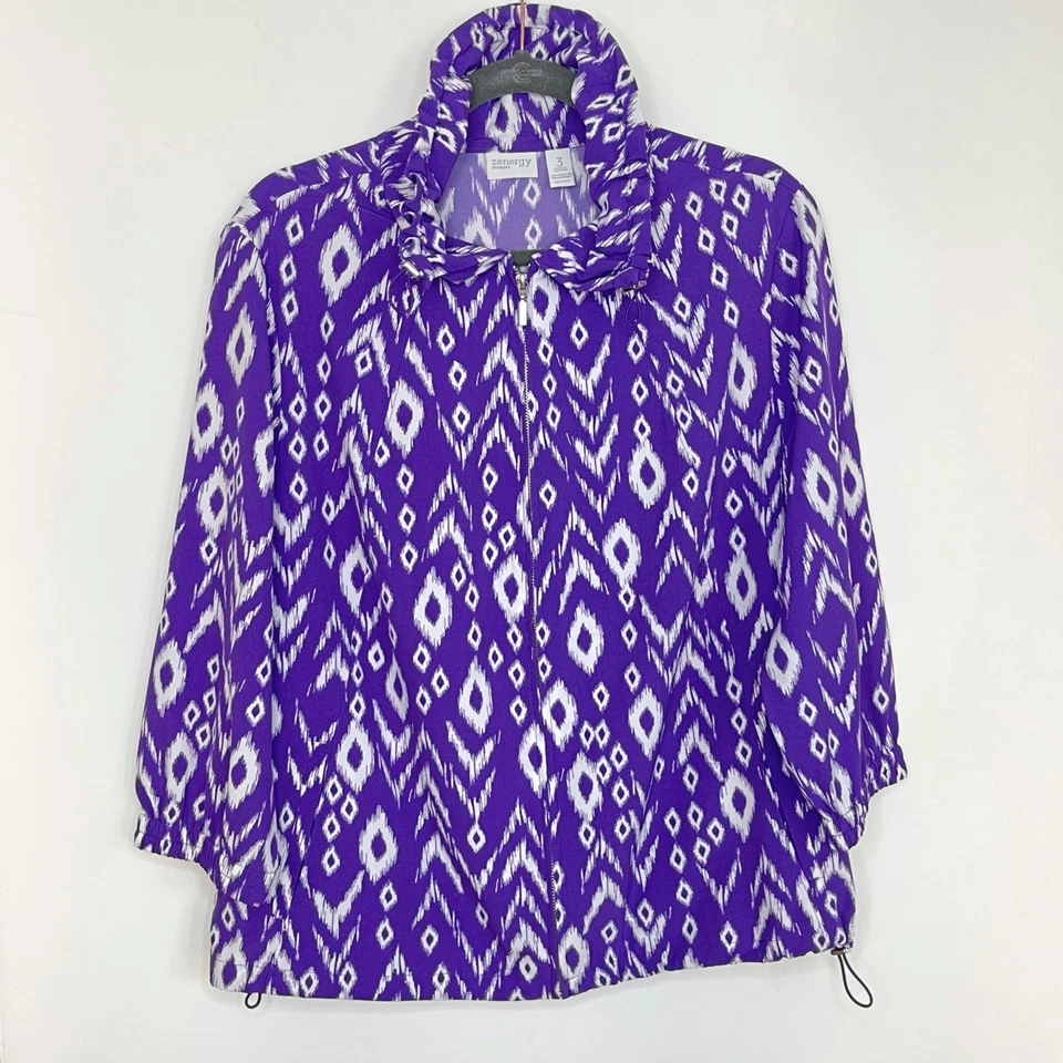 Chaqueta Chicos Zenergy 3 Neema Cremallera Ikat Púrpura Blanco Estampado Foto 1 de 4