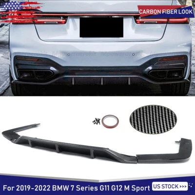 For 2019-2022 BMW 7 Series G11 G12 M Sport R Style Rear Lip Diffuser Carbon Look — 第 1/4 张图片