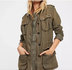 $148 Free People Not Your Brother's Military Style Jacket Moss Khaki Green S NWT - Picture 1 of 4