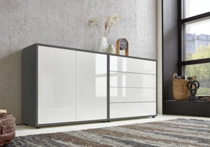 BMG Möbel Sideboard Mailand Set 3 Schubladenkommode Anrichte in anthrazit/weiß - Bild 1 von 1