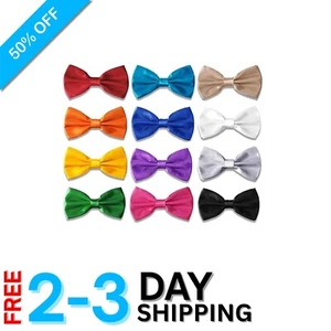Men's Adjustable Satin Bow Ties - 12 Pack of Solid Colors for Elegant Outfits - Picture 1 of 9