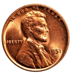 1951D Wheat Lincoln cent copper penny. Uncirculated in RED MS condition. - Picture 1 of 2