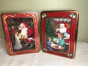 Oreo Holiday Christmas Tins 1991 and 1993 Santa 6 x 8 x 2.5 Empty Set Of 2 - Picture 1 of 8