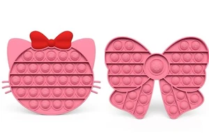 2pcs Silicone Popit Fidget Hello Kitty + Pink Bow Tie Push Bubbles Toys For Girl - Picture 1 of 10