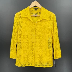 NWT Notations Women's Medium Petite Yellow Lace Button Up & Camisole Shirt Set - Picture 1 of 9