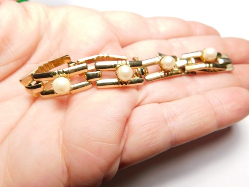 OFF WHITE Bracciale bianco sporco finta perla aperto pannello di lavoro collegato vintage