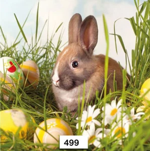 (499) TWO Individual Paper Luncheon Decoupage Napkins - BUNNY RABBIT EGGS EASTER - Picture 1 of 2
