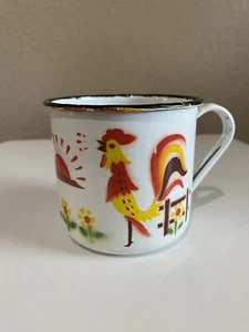 VTG Rooster Painted Enamel Coffee Cup Mug Enamelware Metal Country Hong Kong - Picture 1 of 14