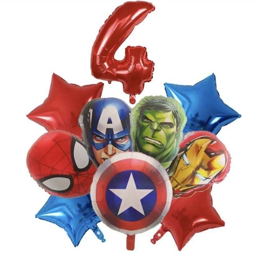 Globos SUPERHÉROE VENGADORES 4º Cumpleaños Fiesta Decoraciones Edad 4 Niños Niñas Foto 1 de 1