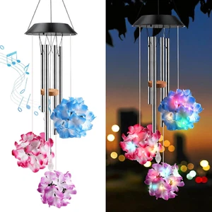 Solar Wind Chimes for Outside, Hydrangea Flowers Solar Wind Chime, Color Changin - Picture 1 of 12