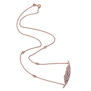 18KT Rose Gold Designer Diamond Necklace Modern Arch Pendant Chain Jewelry - Picture 1 of 7