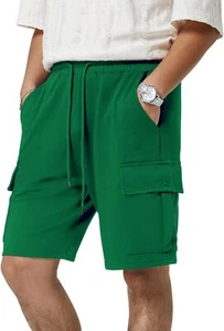 Men's Workout Cargo Shorts with Drawstring Elastic Waist 5 Pockets Cotton Blend - Picture 1 of 27