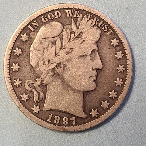 1897 O Barber Half Dollar 50C; VG+; Full L-I-T-Y and Half B-E-R; A BEAUTY!  #297 Cover