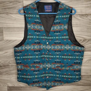 Vintage Pendleton High Grade Western Wear Navajo Aztec Turquoise Wool Vest Large - Picture 1 of 10