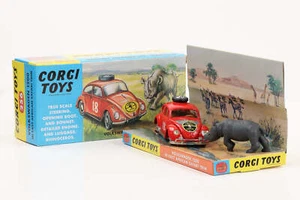 1:44 Corgi Toys Volkswagen VW Käfer Ostafrika-Safari rot+Zubehör Nummer 256 Rep - Bild 1 von 4