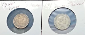 LOT OF 2 1945 SWISS 1/2 FRANC SILVER and 1920 10 RAPPEN - Picture 1 of 5