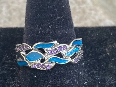 Joyería Mujer Auqua y Púrpura y Plata Sólida Anillo Relleno Talla 8.5 Foto 1 de 3