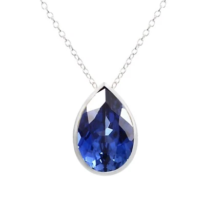 Naturale Sottile Ceylon Zaffiro Blu 925 Argento Ciondolo Anniversario Regalo - Immagine 1 di 4
