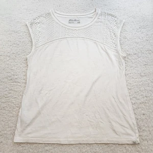 Eddie Bauer Cap Sleeve Tank Top XL White Outdoor Lace Boho Milkmaid Coastal - Picture 1 of 9