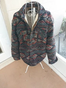 Jachs New York Jacket Mens Medium Multi color Button Up Sherpa Fleece Wool Aztec - Picture 1 of 6
