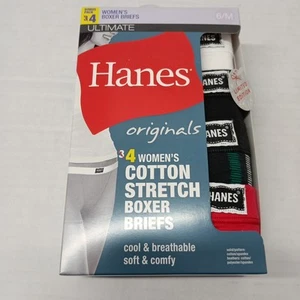 NEW! Women’s Hanes 4 Pk Ultimate Cotton Stretch Boxer Briefs Size 6/M - Picture 1 of 4