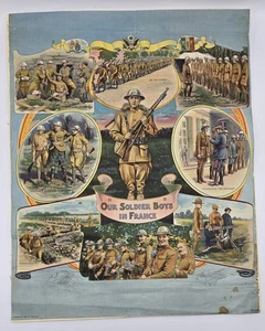 Vintage 1918 WW1 16x20” Poster-Our Soldier Boys in France-Allies Propaganda - Picture 1 of 14
