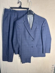 Hart Schaffner Marx 40S Extra Slim Dark Blue Windowpane Plaid 2 Piece Suit 33x28 - Imagen 1 de 19