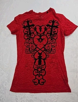 Rock & Roll Vaquera Mujer Talla Grande Camiseta Corazones Cruces Rojo Negro Transparente Foto 1 de 4