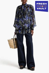 RRP€655 ZIMMERMANN Silk Chiffon Lyrical Lantern Blouse Petite Size 0P XS Iris - Picture 1 of 9