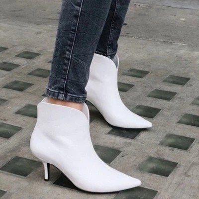Anine Bing Frankie Leather Boots White Kitten Heels Pointed Toe Sz 37 / 7 US - Image 1 of 4