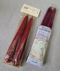 4 Formal Dipped Tapered Candles Red/Burgundy, Mulberry & Unknown, 6 & 7 inch NOS - Picture 1 of 2
