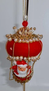 Vintage Push Pin Beaded Sequin Hot Air Balloon Santa Christmas Ornament  H80 - Picture 1 of 8
