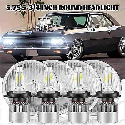 Faro LED redondo de haz alto/bajo de 5-3/4 de 5,75 pulgadas 4 piezas para Chevy El Camino 1964-1970 Foto 1 de 4