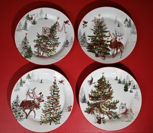 Pottery Barn Enchanted Forest Salad Plates Mixed Set of 4 Holiday Christmas New - Picture 1 of 9
