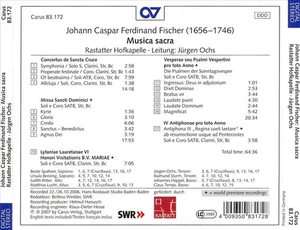JOHANN CASPAR FERDINAND FISCHER: MUSICA SACRA NEW CD - Picture 1 of 1