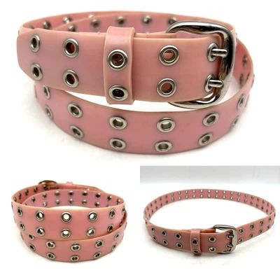 Cinturón vintage años 90 Y2K gelatina rosa lechoso PVC 2 filas plata ojal 36-38" emo punk Foto 1 de 4