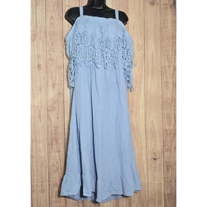 Abito Bloomchic elegante blu pizzo spalle scoperte taglia 18-20 nuovo con etichetta - Foto 1 di 9